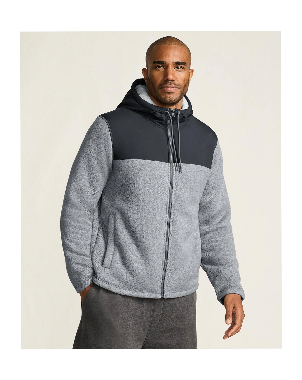 Men's Sweater Fleece Mixed Media Full Zip Jacket