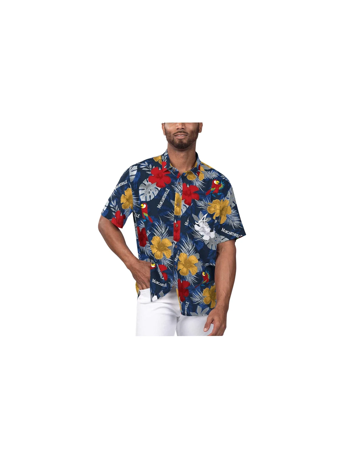 Men's Navy Atlanta Braves Island Life Floral Party Button-Up Shirt