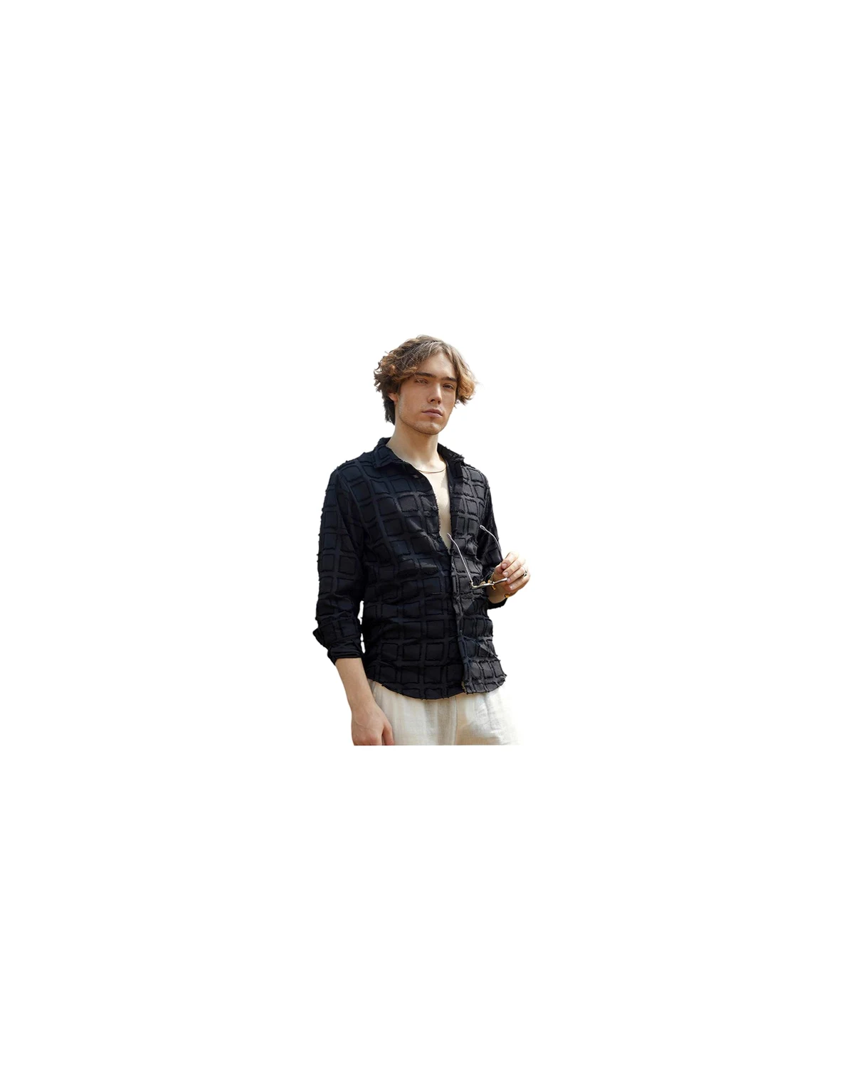 Men's Onyx Black Cubic-Tassel Shirt