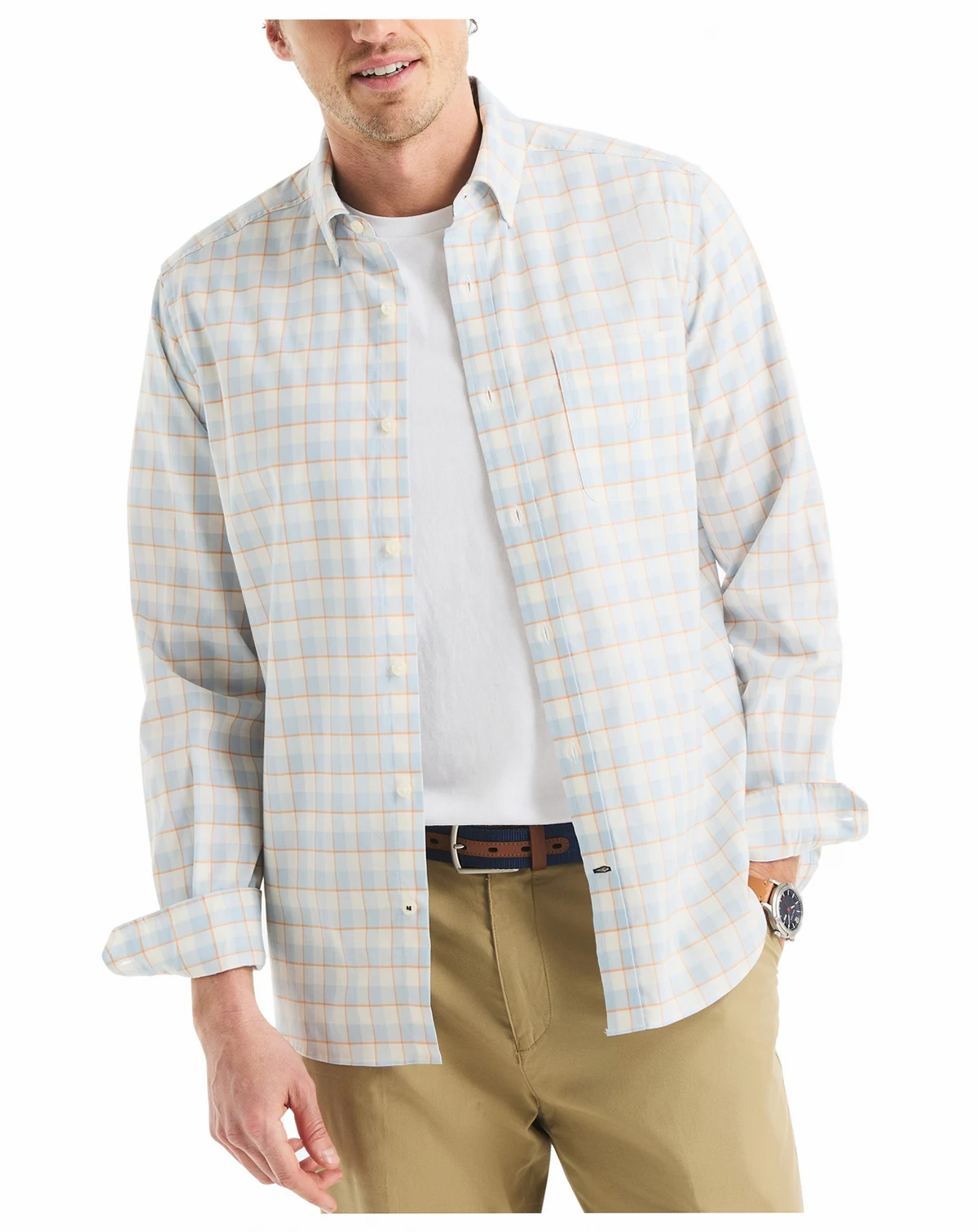 Men's Classic-Fit Stretch Plaid Button-Down Shirt