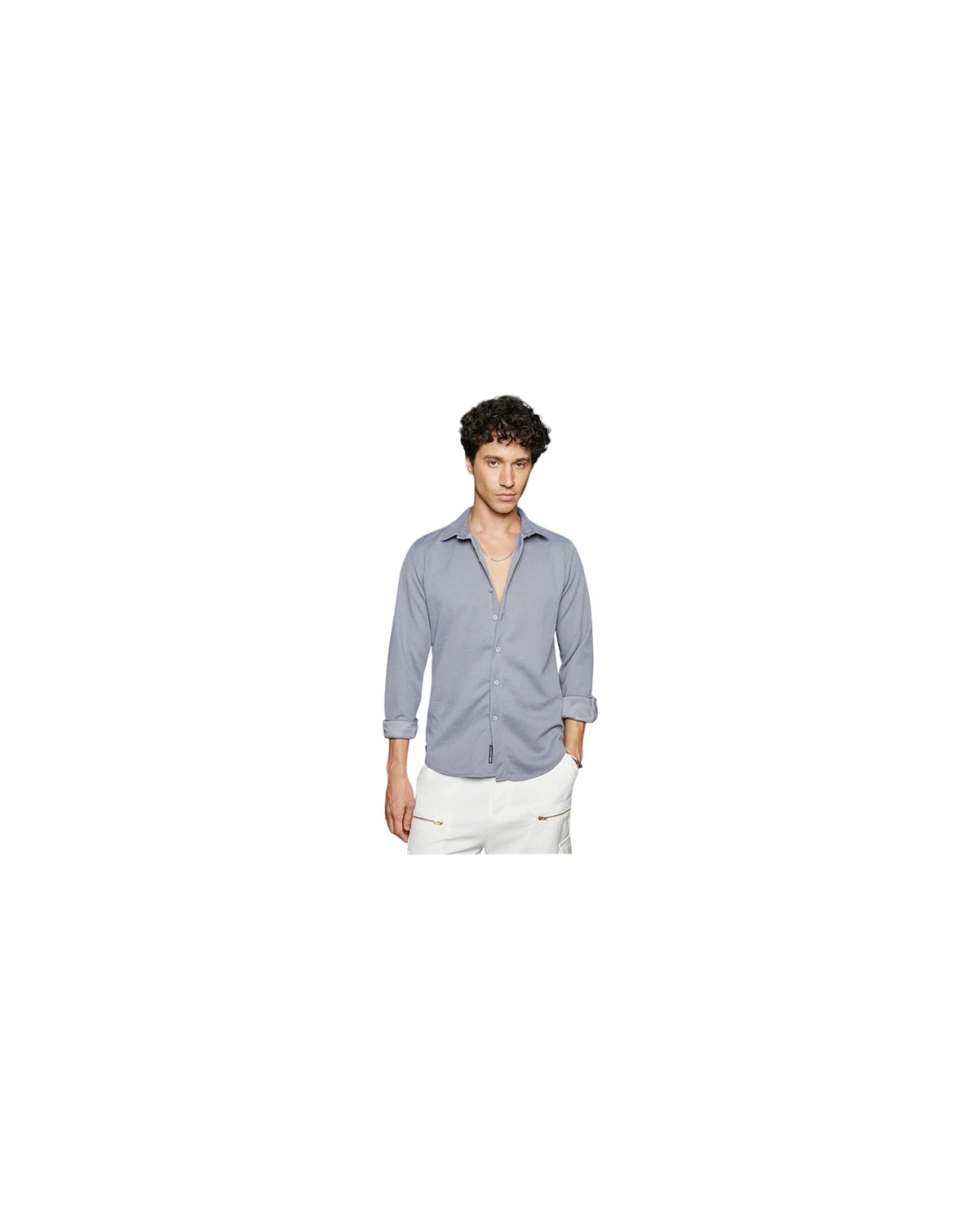 Men's Coin Grey Waffle-Textured Shirt