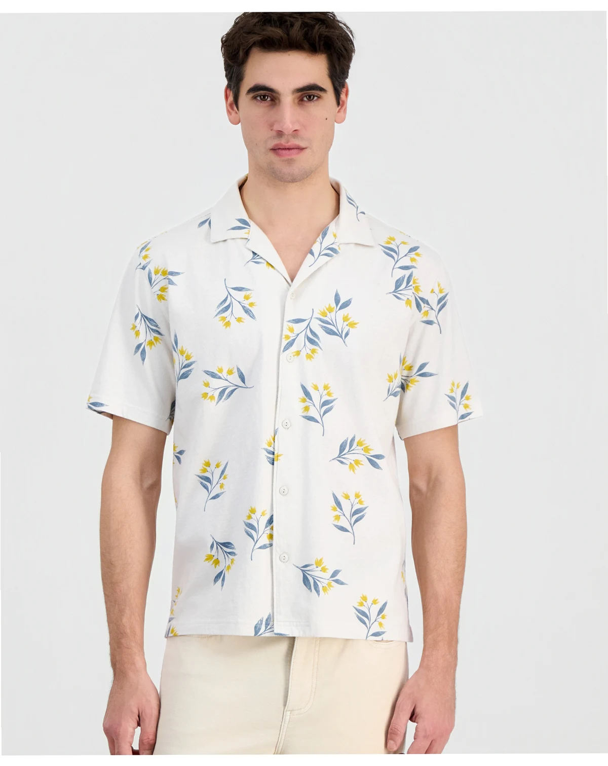 Men's Cotton Floral-Print Knit Camp Shirt, Macy's Exclusive