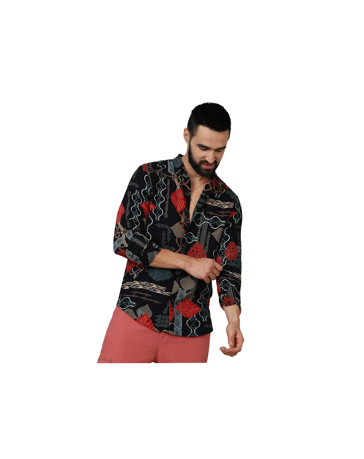 Men's Crimson Red & Teal Green Artistic Block Shirt