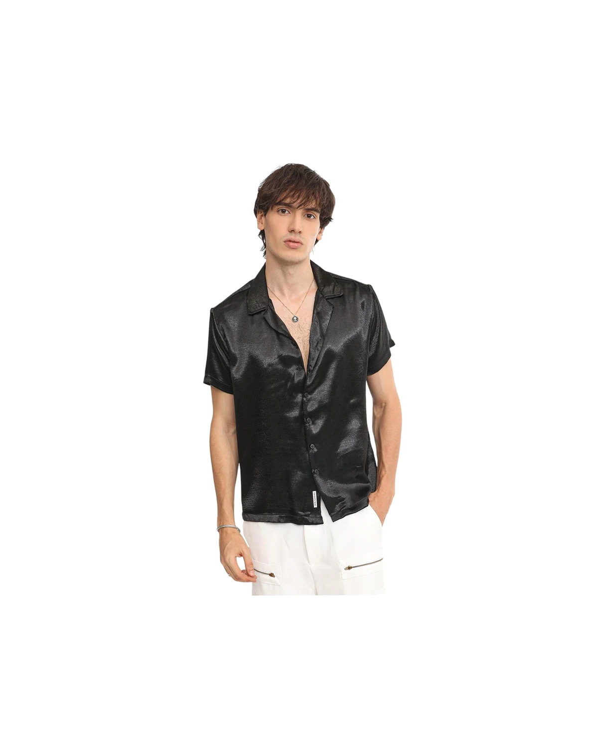 Men's Midnight Black Solid Satin Shirt