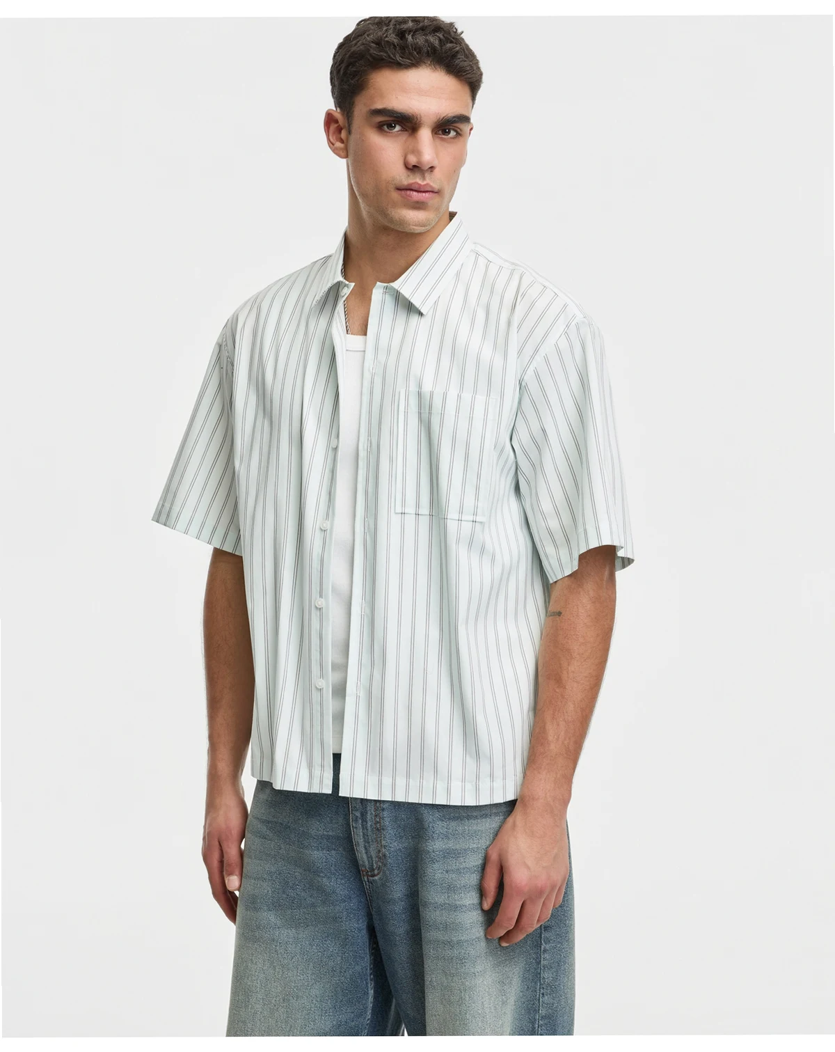 Men's Boxy-Fit Striped Short-Sleeve Shirt, Macy's Exclusive