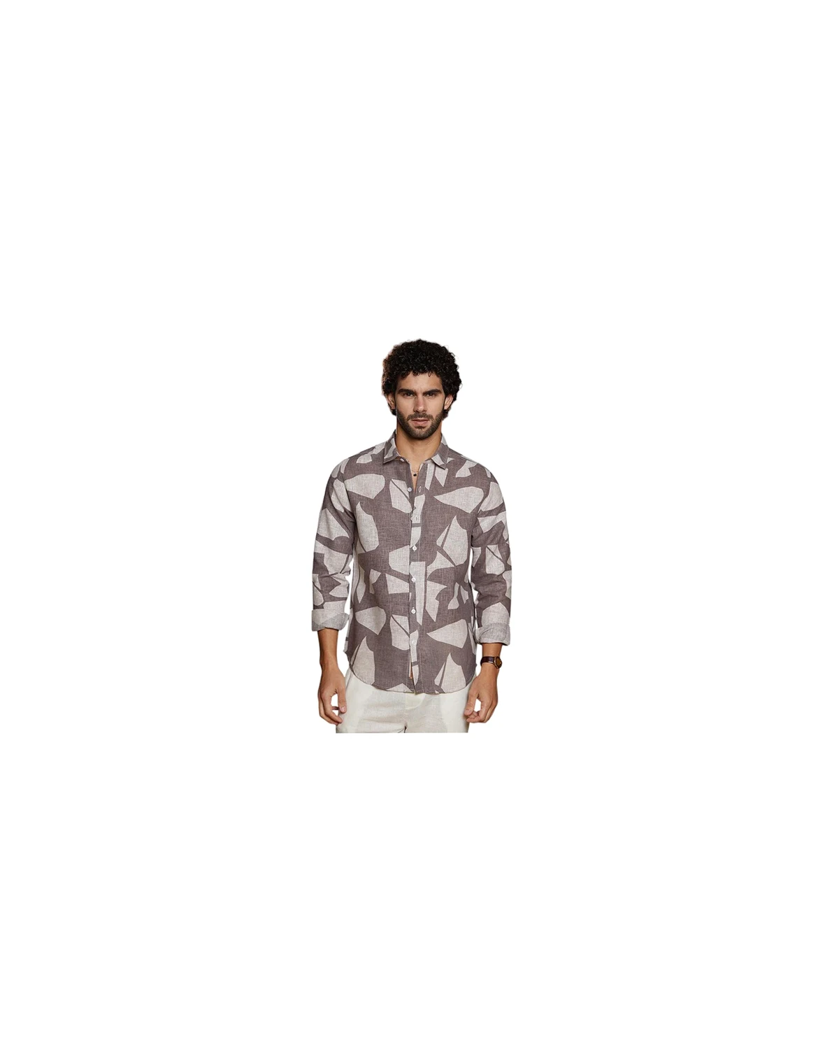 Men's Ash Brown Abstract Heathered Shirt