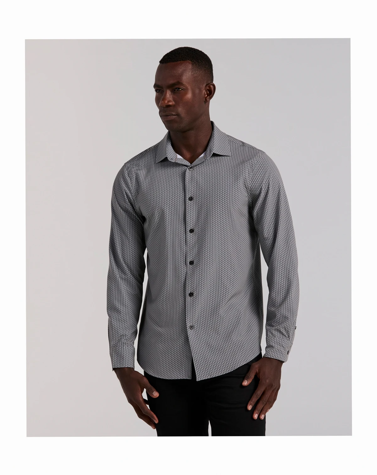 Men's Long-Sleeve Slim-Fit Micro Geometric Print Shirt