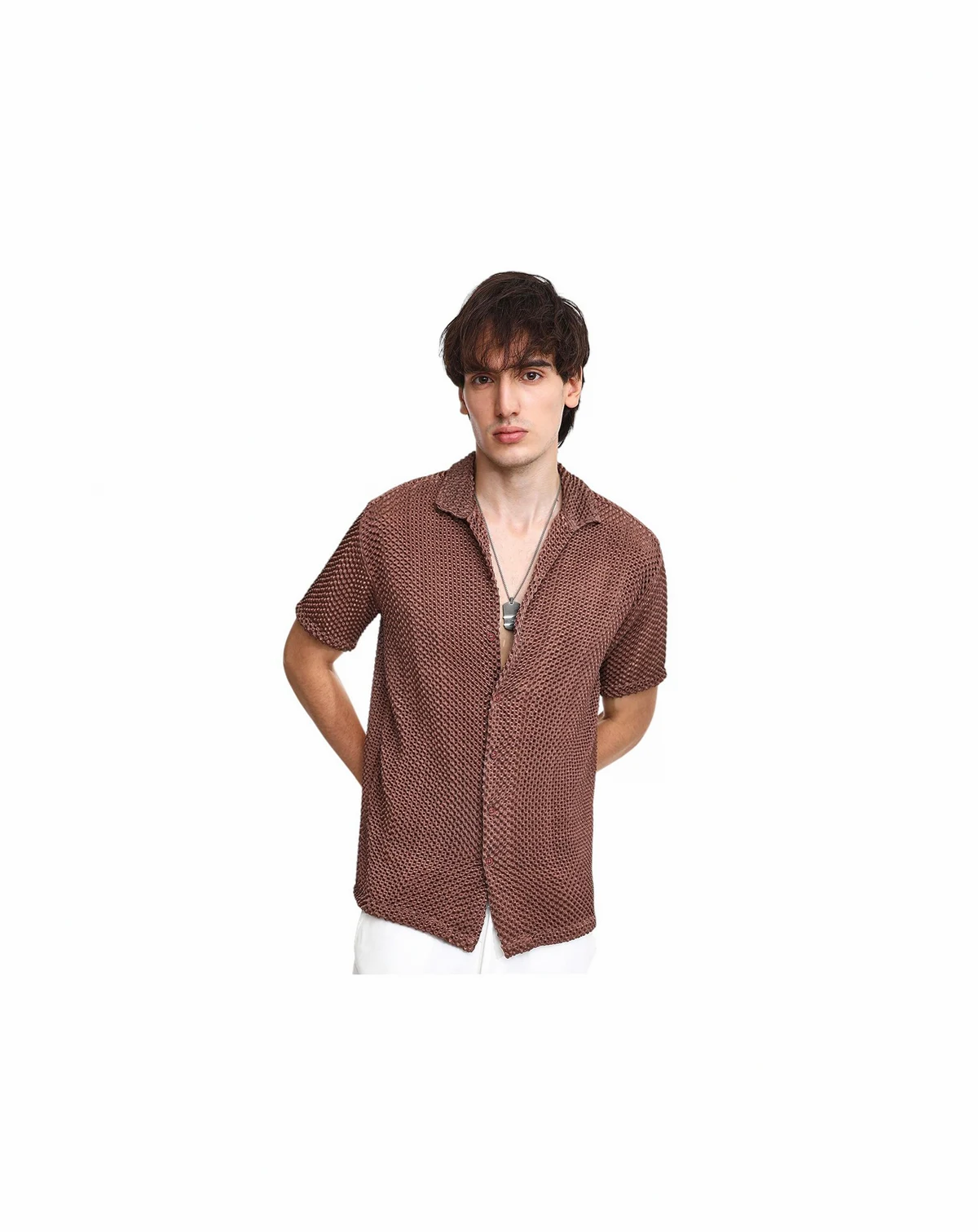 Men's Chocolate Brown Puffy-Textured Shirt