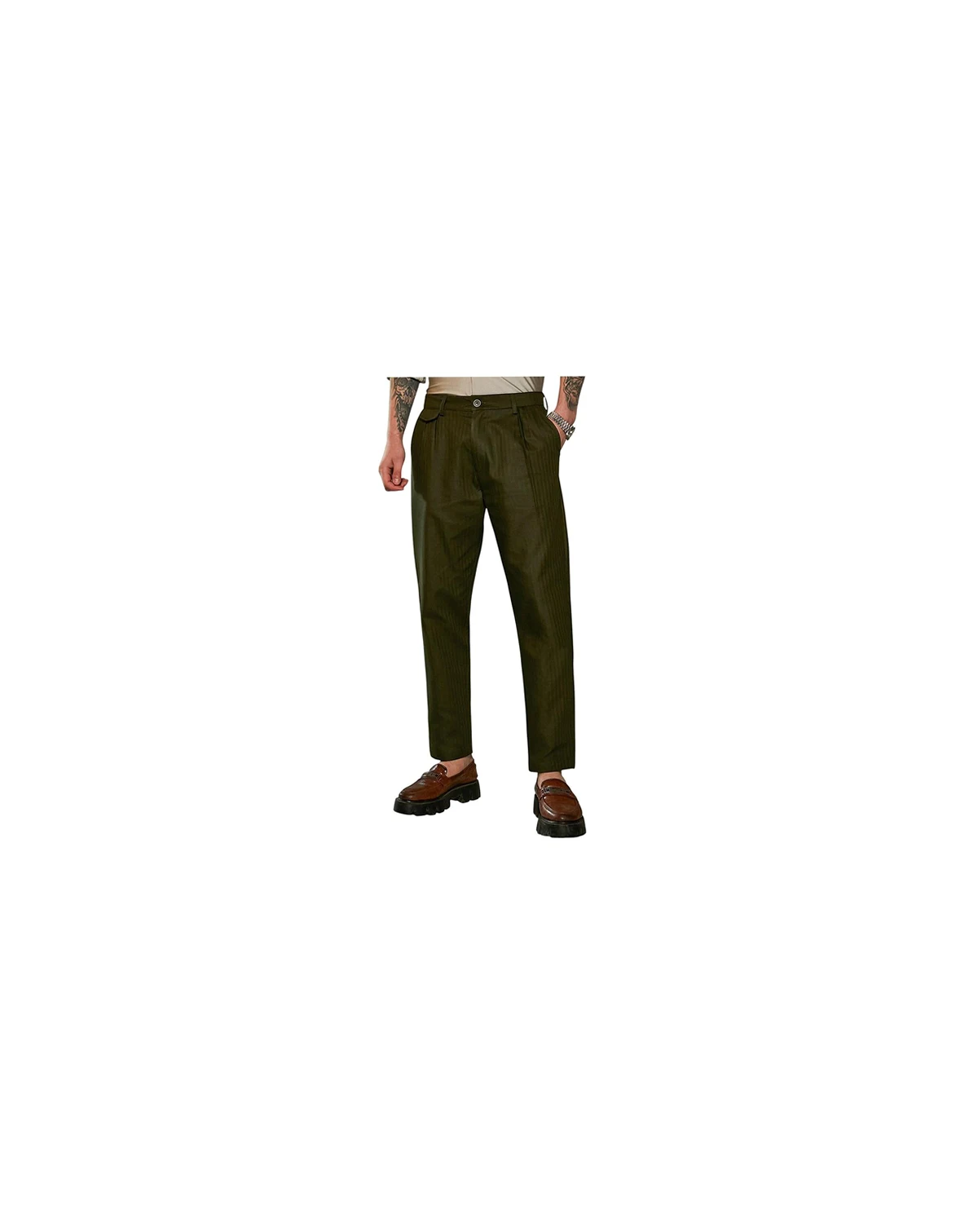 Men's Juniper Green Striped Tailored Trousers