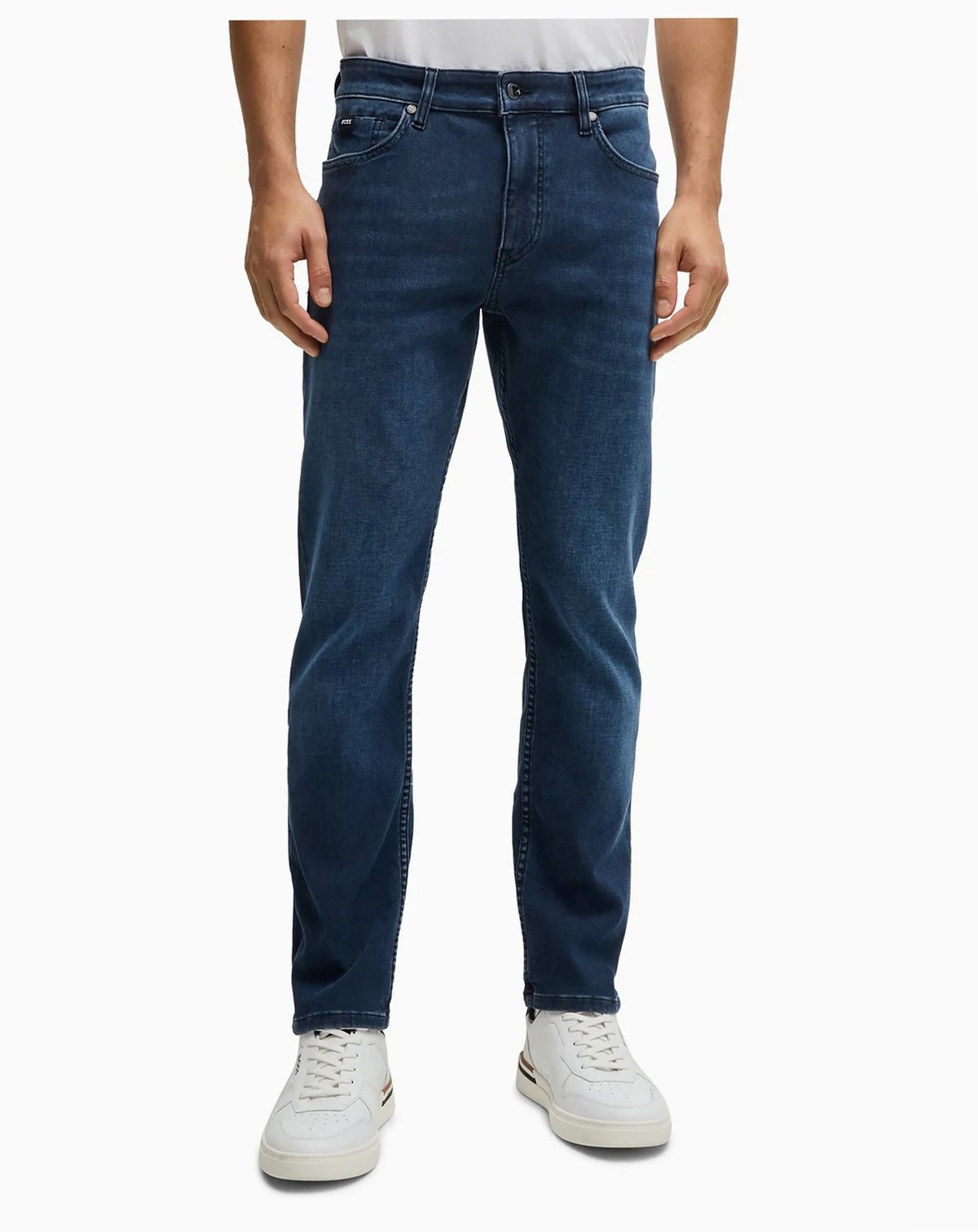 Men's Blue Knitted Stretch Denim Slim-Fit Jeans