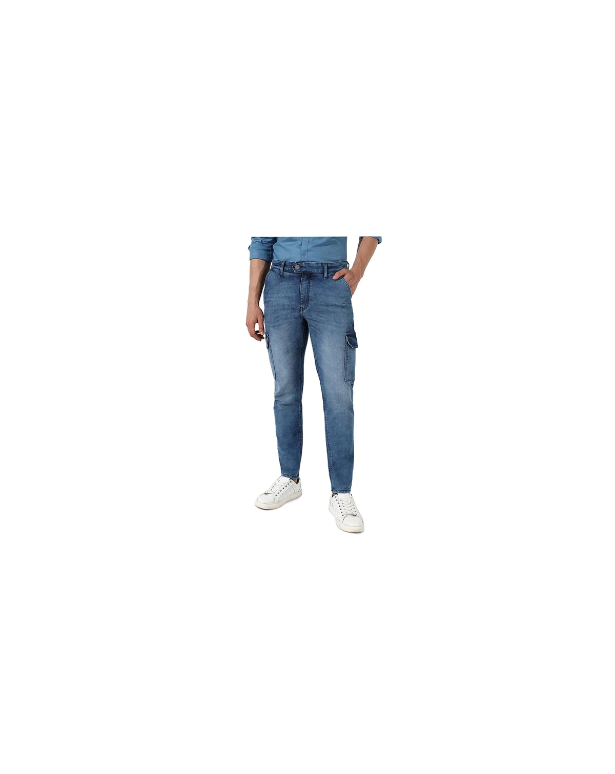 Men's Medium-Wash Cargo Denim Jeans