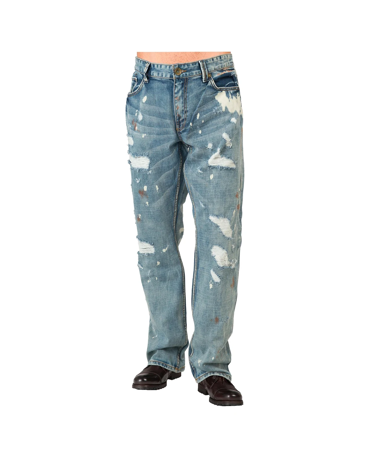Men's Distressed Paint Splatter Slim Straight Premium Jeans