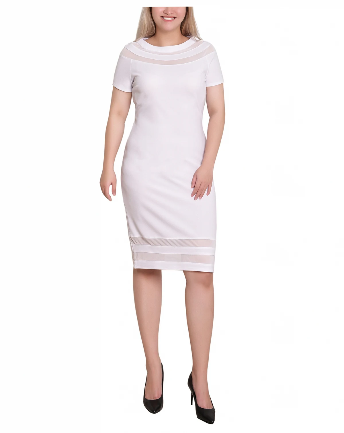 Petite Short Sleeve Dress with Mesh Insets