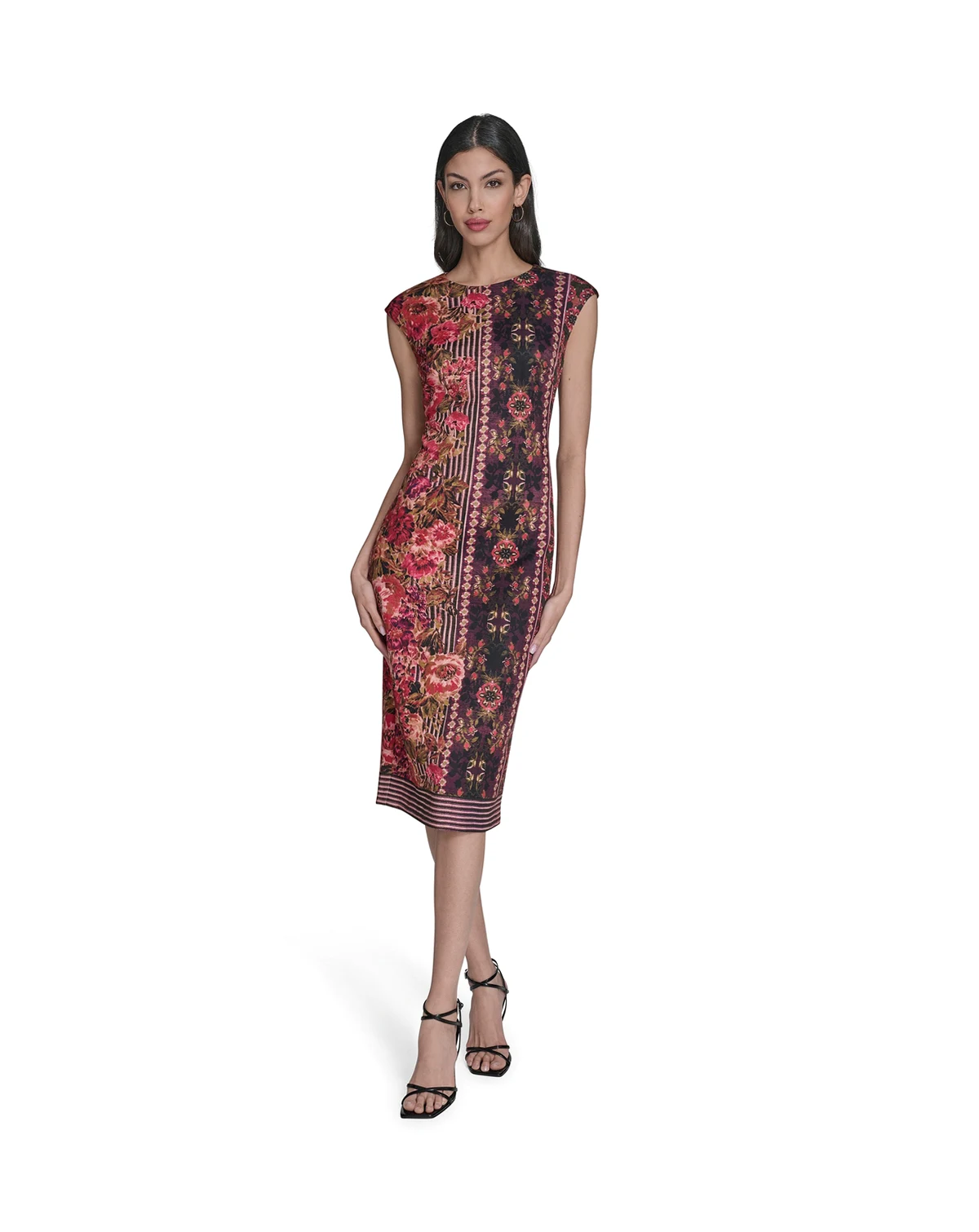 Petite Placement Shift Print Round Neck Midi Bodycon Dress