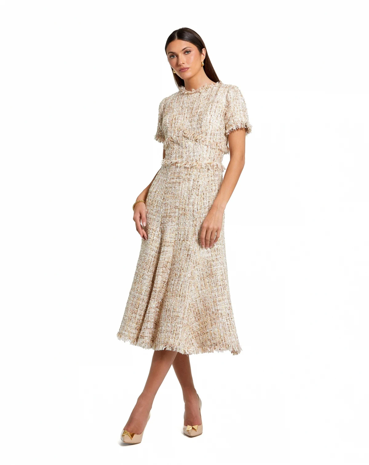 Petite Boucle Short Sleeve A Line Midi Dress