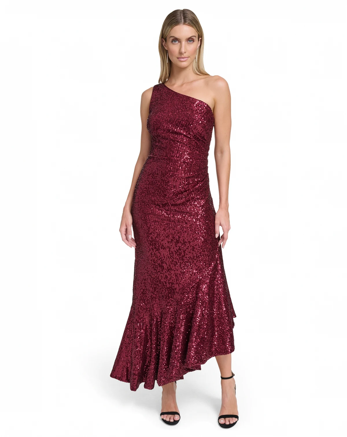 Petite One-Shoulder Sequin High-Low Dress