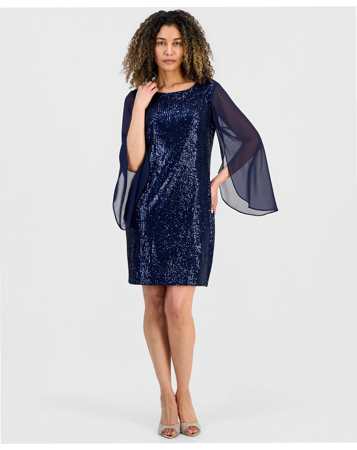 Women's Sequinned Cape-Sleeve Dress