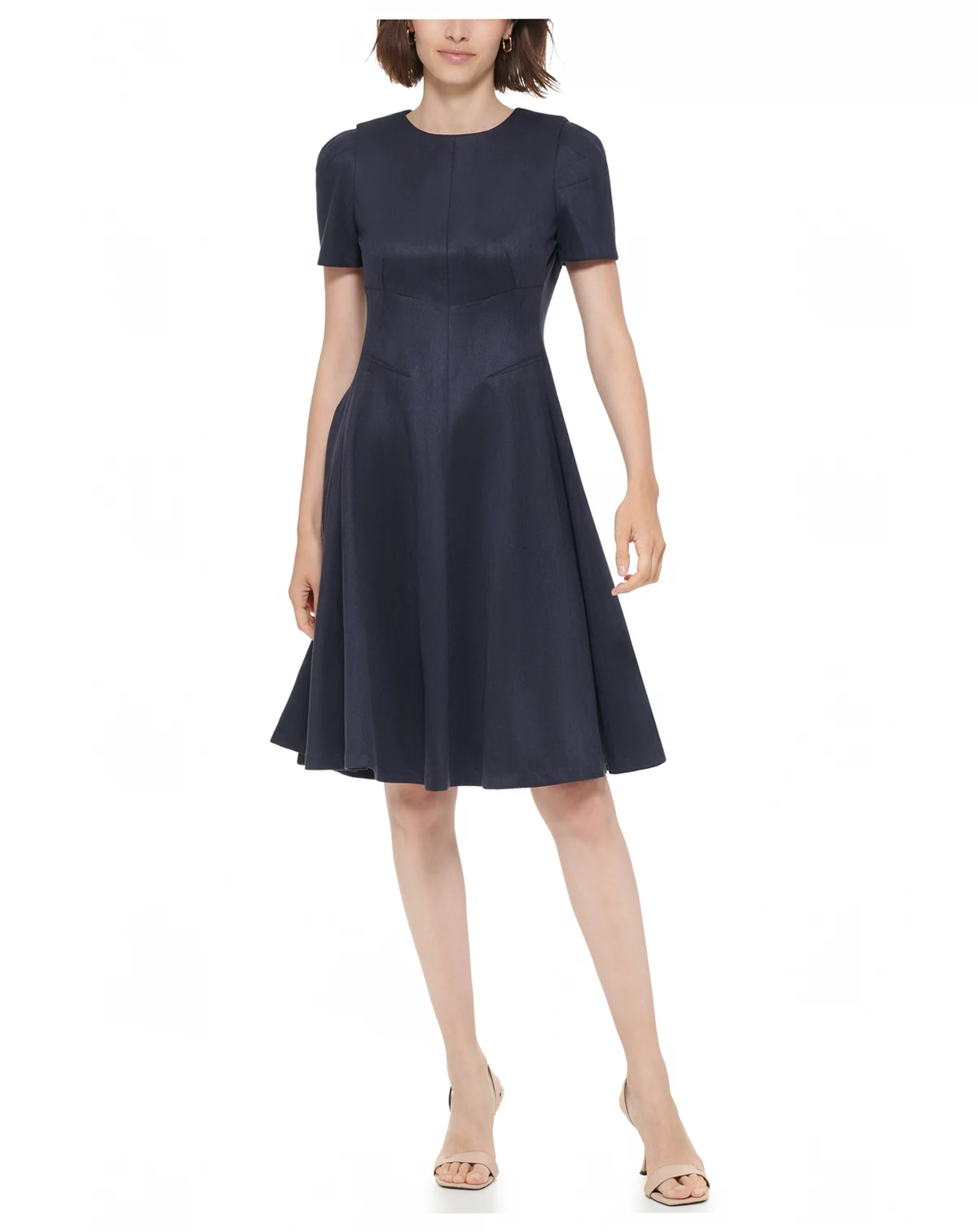 Petite Short-Sleeve Scuba Suede Dress