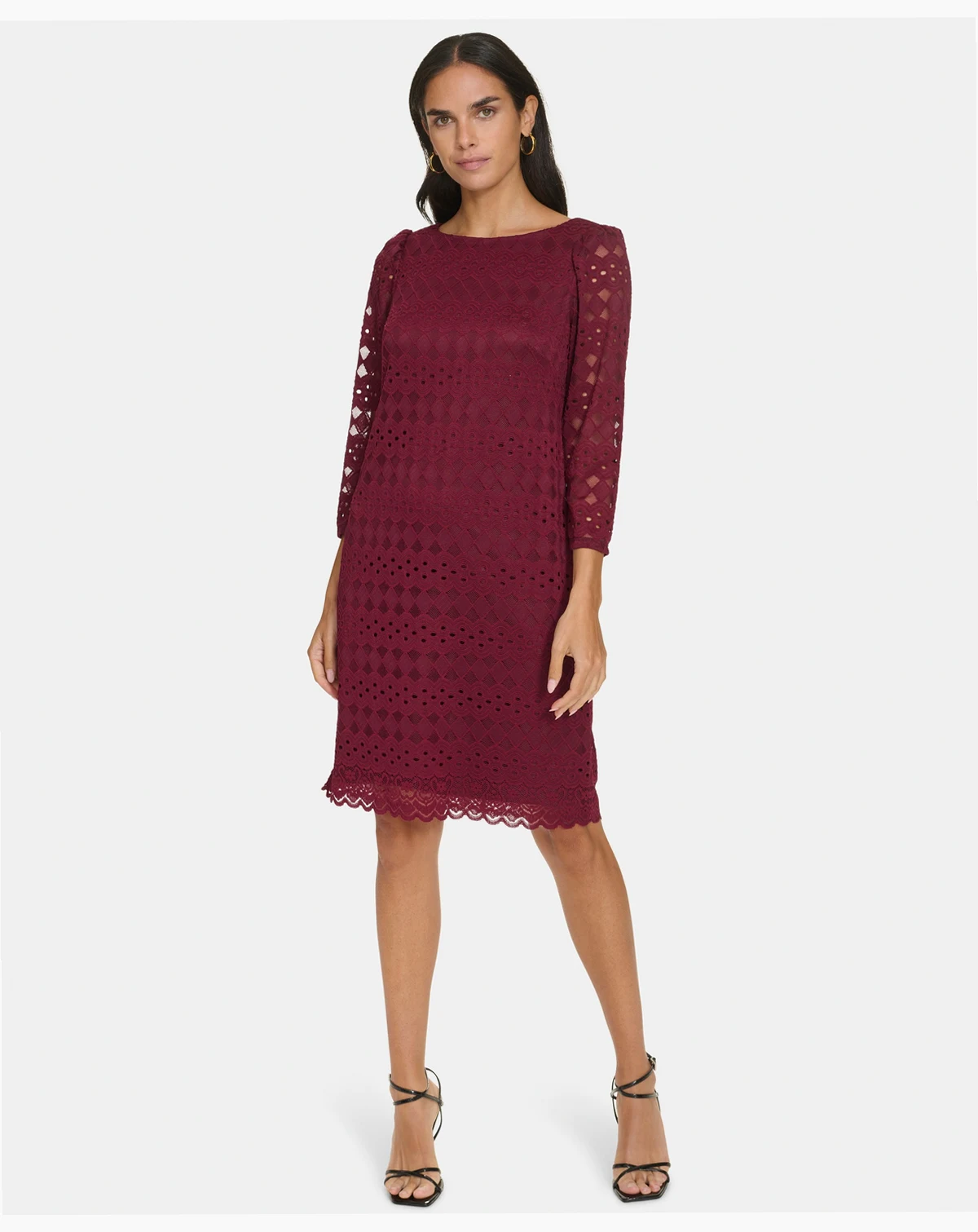 Petite Lace 3/4-Sleeve Shift Dress