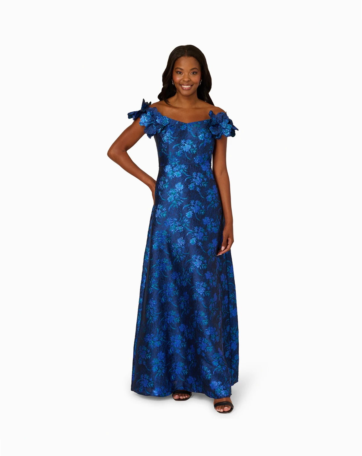 Women's Petite Floral Off-The-Shoulder Gown