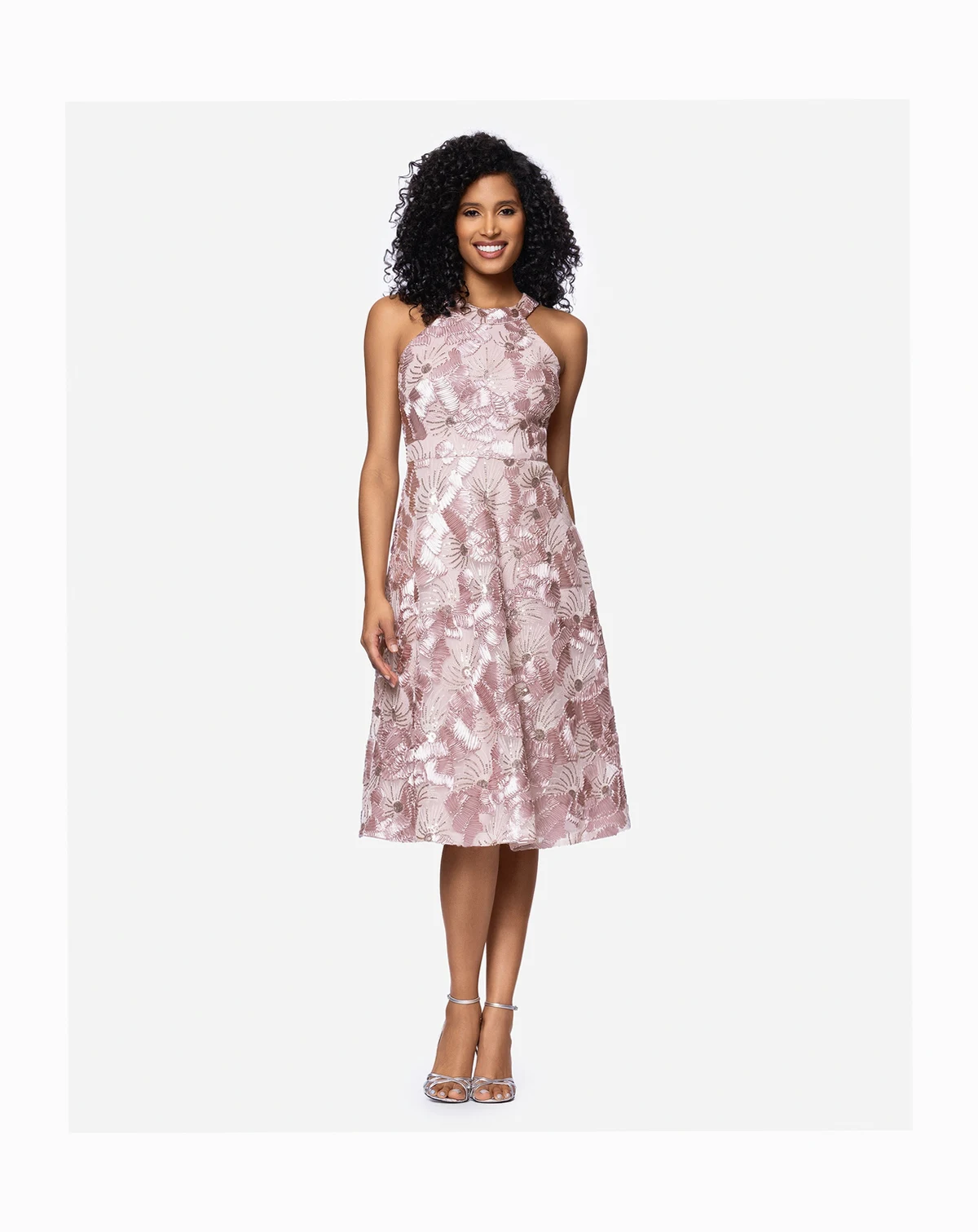 Petite Sequin Sleeveless Halter Neck Dress