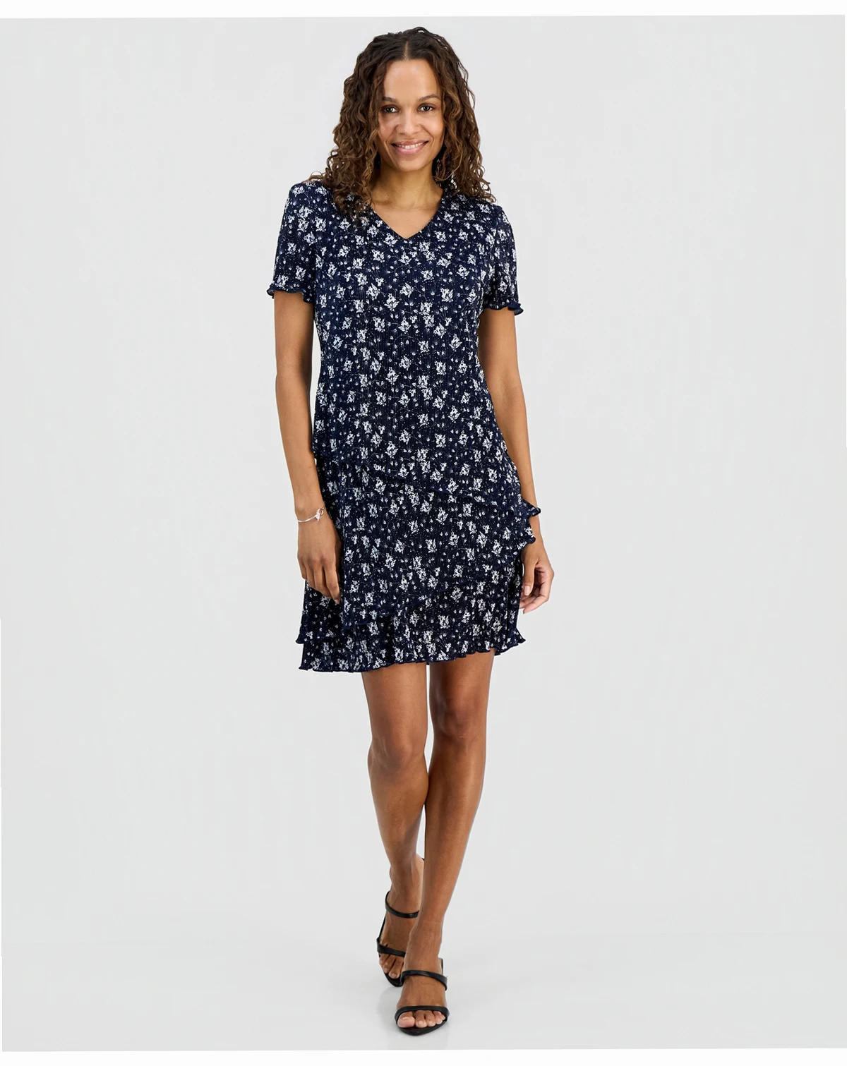 Petite Floral Ruffle-Tiered V-Neck Sheath Dress