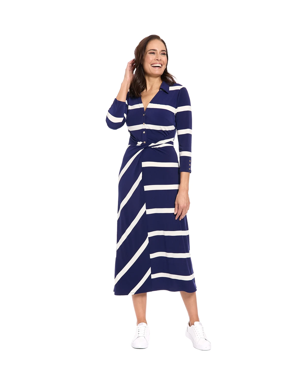 Petite Striped Collared Shirt Dress