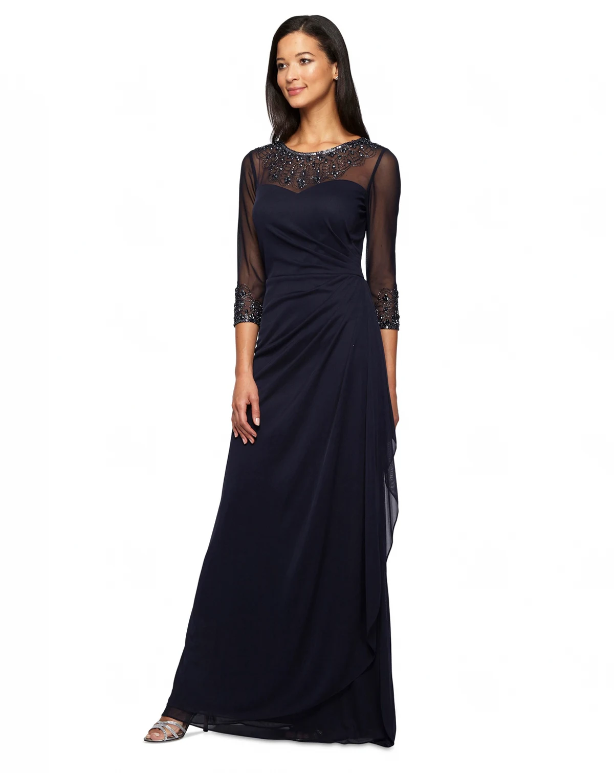 Petite Draped Sweetheart Embellished Gown