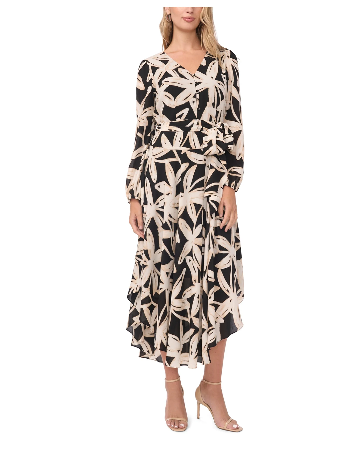Women's V-Neck Tie Waist Maxi Dress