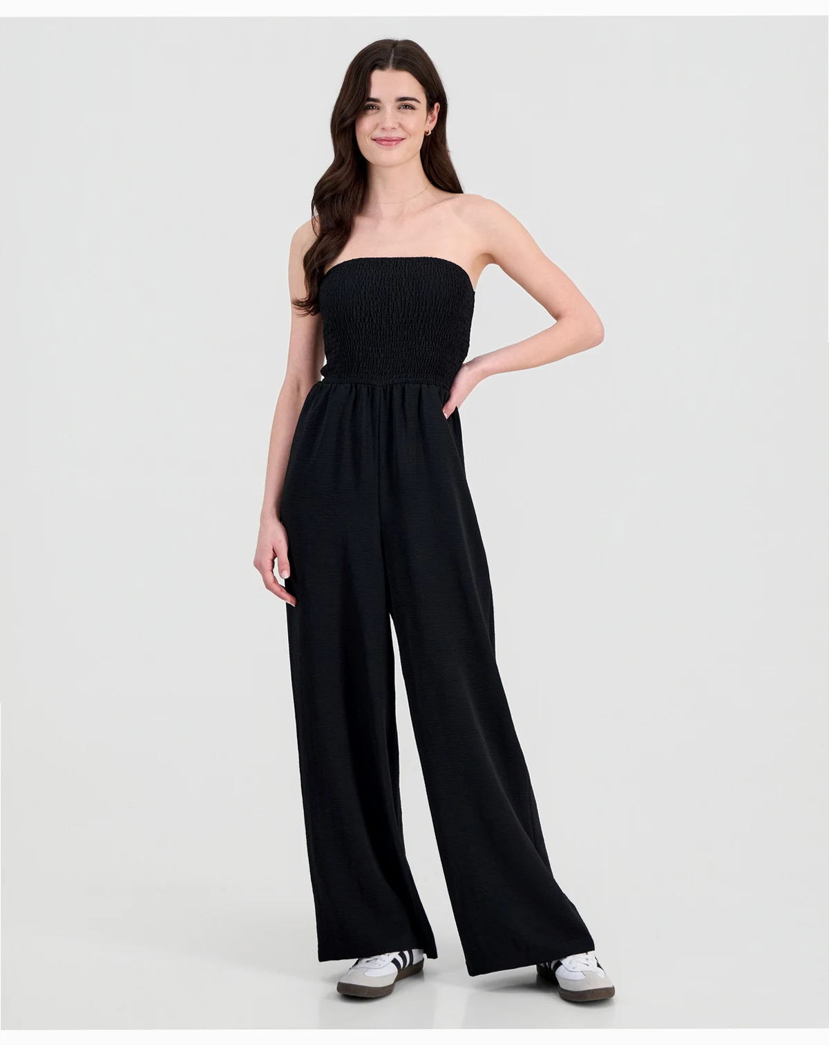 Juniors' Smocked Strapless Jumpsuit