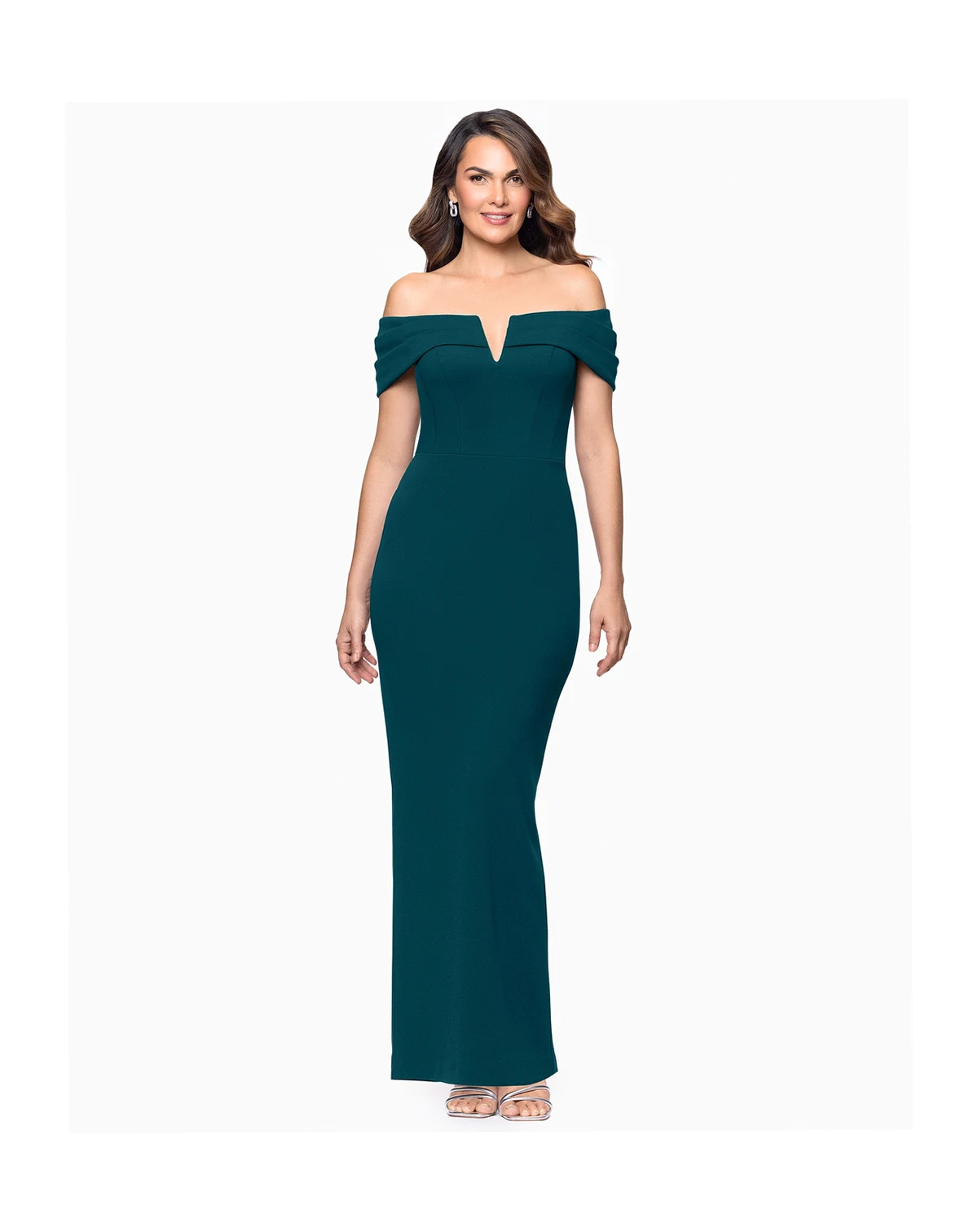Women's Long Scuba Crepe Off-The-Shoulder Dress