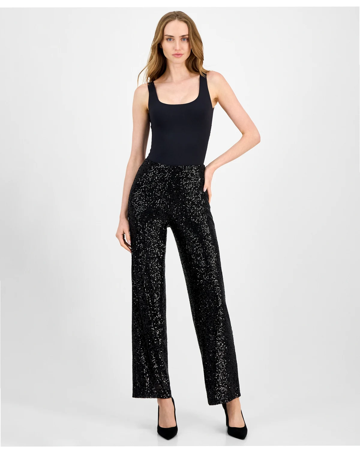 Women's Sequin High-Rise Wide-Leg Pants