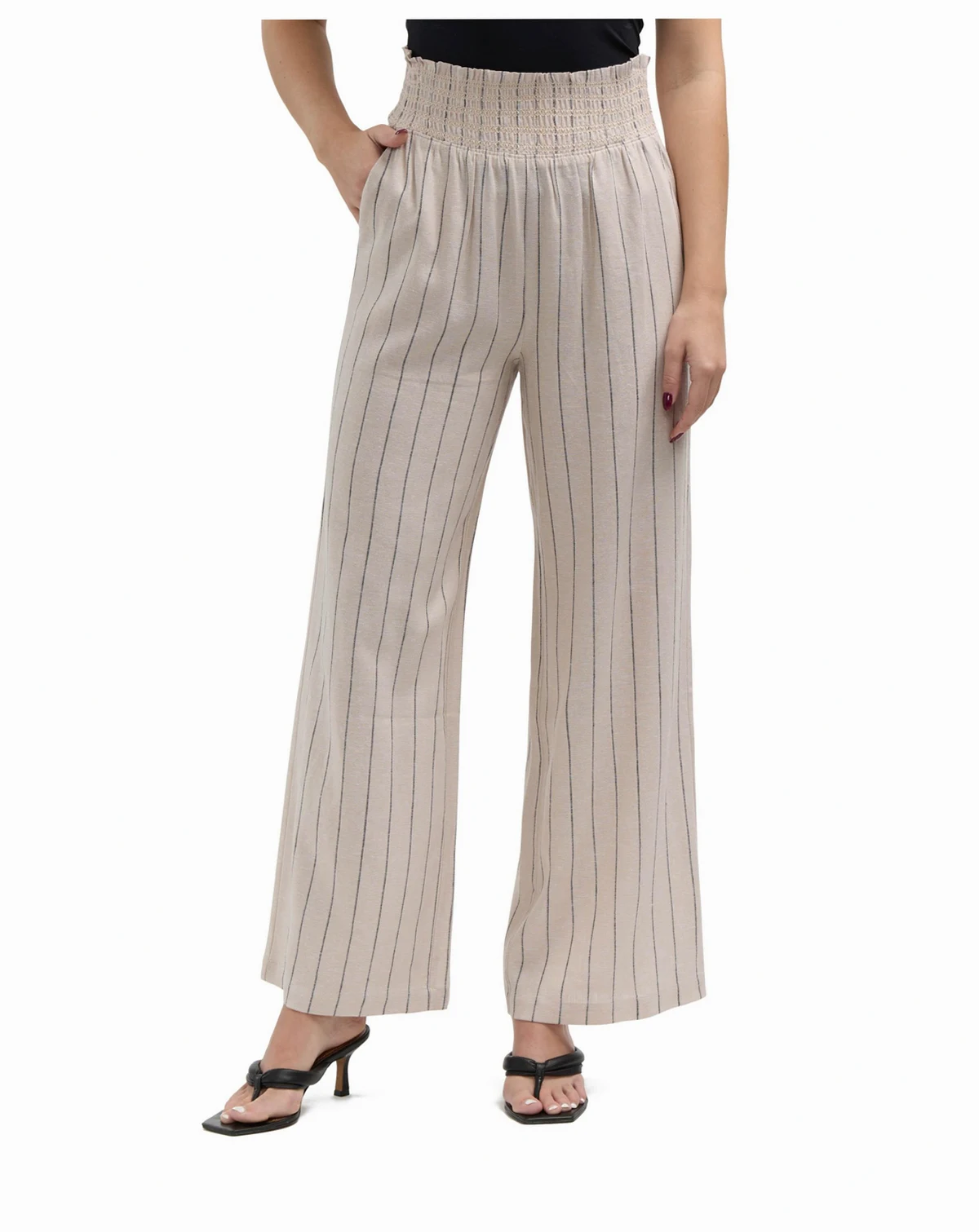 Women's Linen Smocked Wide Leg Pant