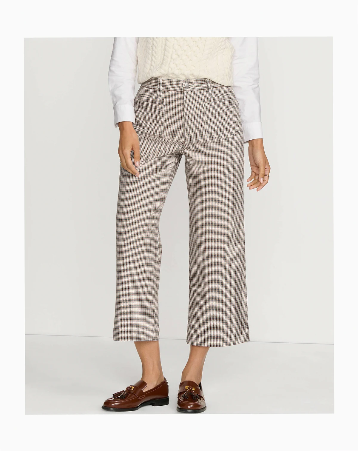 Women's Printed Twill High Rise 5 Pocket Wide Leg Crop Pants
