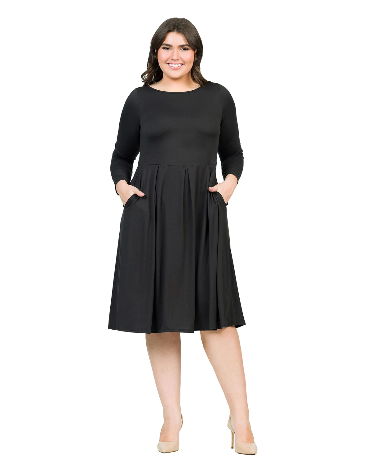 Plus Size Long Sleeve Fit and Flare Midi Dress