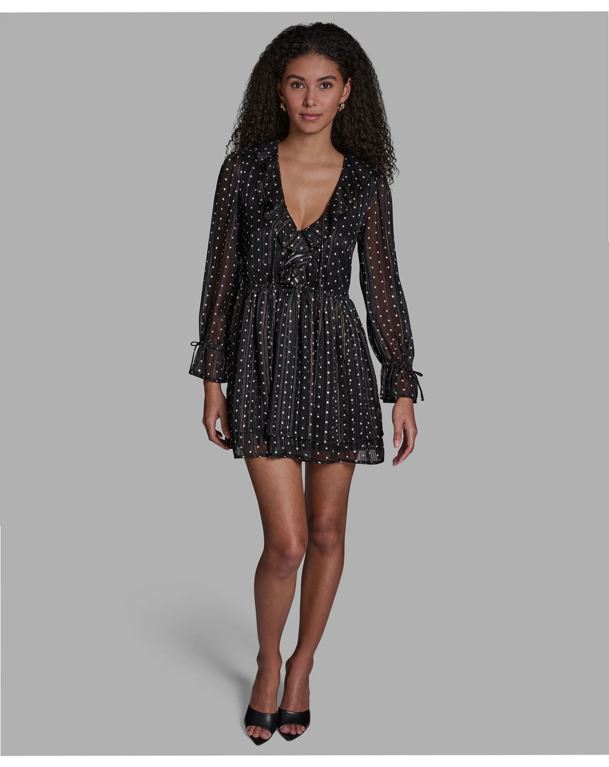 Women's V-Neck Dot Ruffle Mini Dress