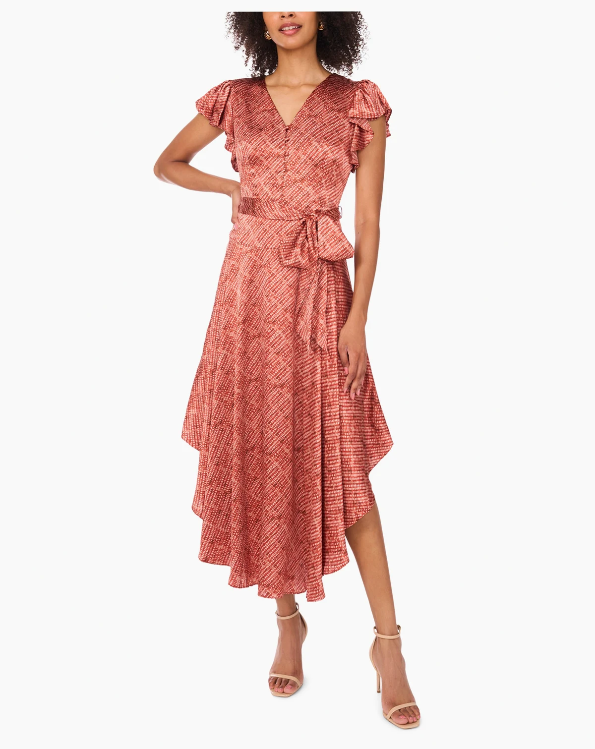 Women's Flutter Sleeve Tie Waist Dress