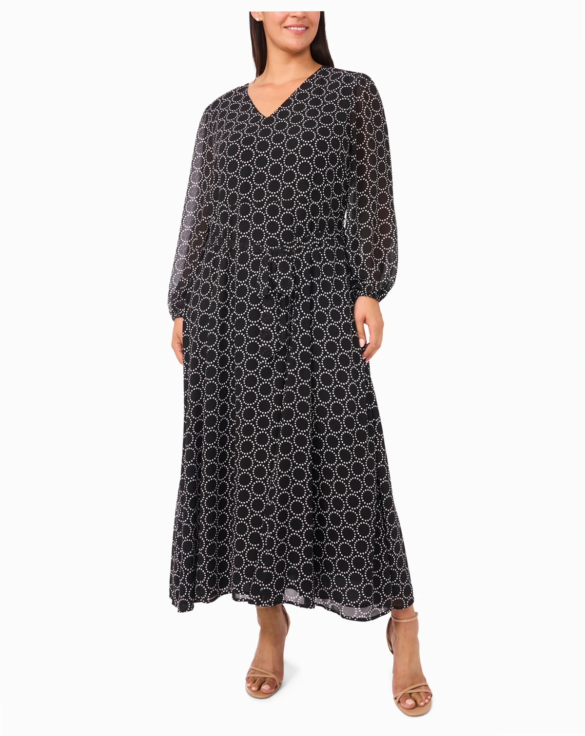 Plus Size Geometric Print Long Sleeve Maxi Dress