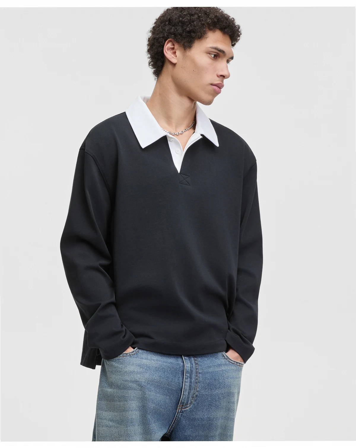 Men's Cotton Contrast-Collar Relaxed Rugby Polo Shirt, Macy's Exclusive