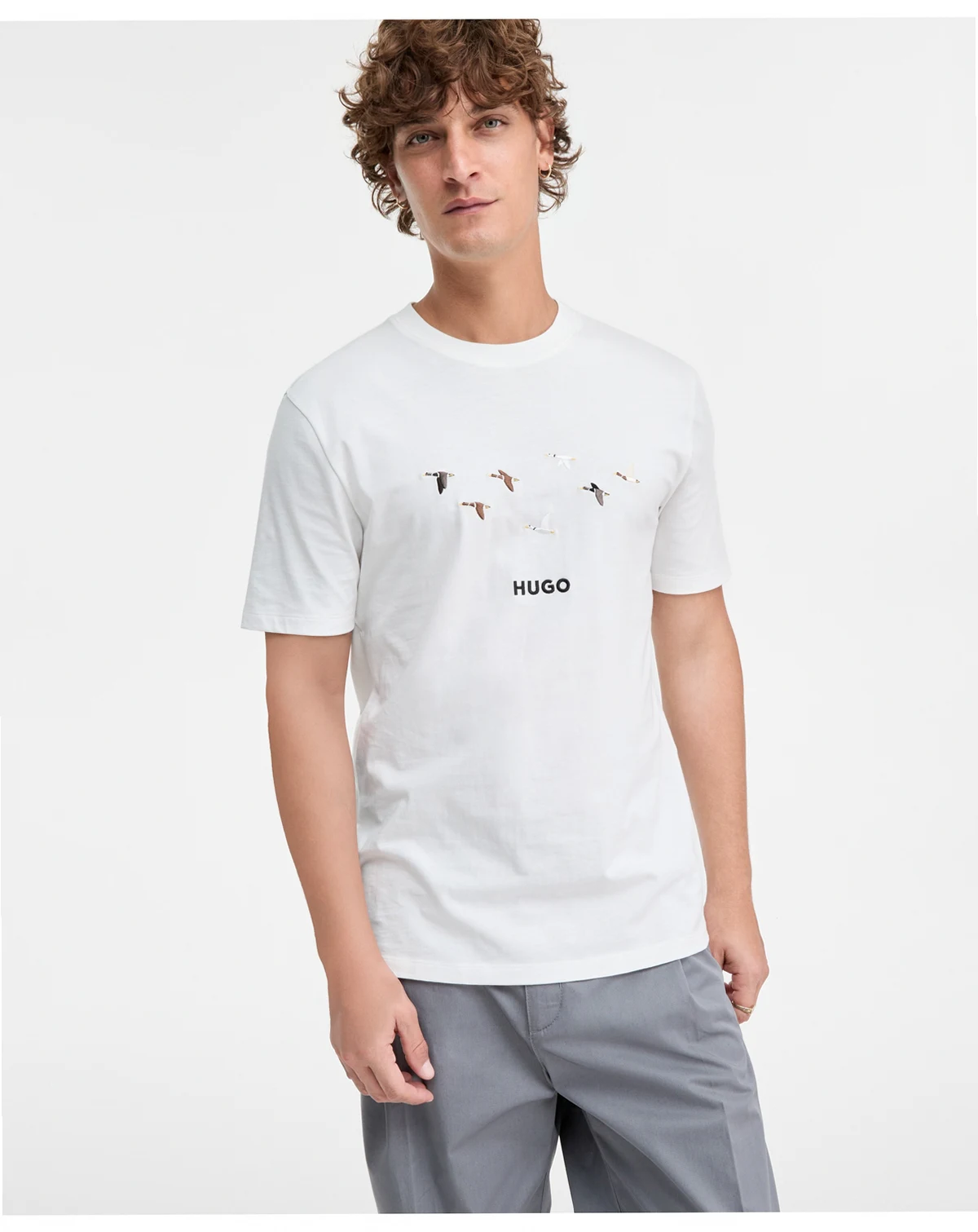 Men's Dugolini Short-Sleeve Embroidered Logo & Birds T-Shirt