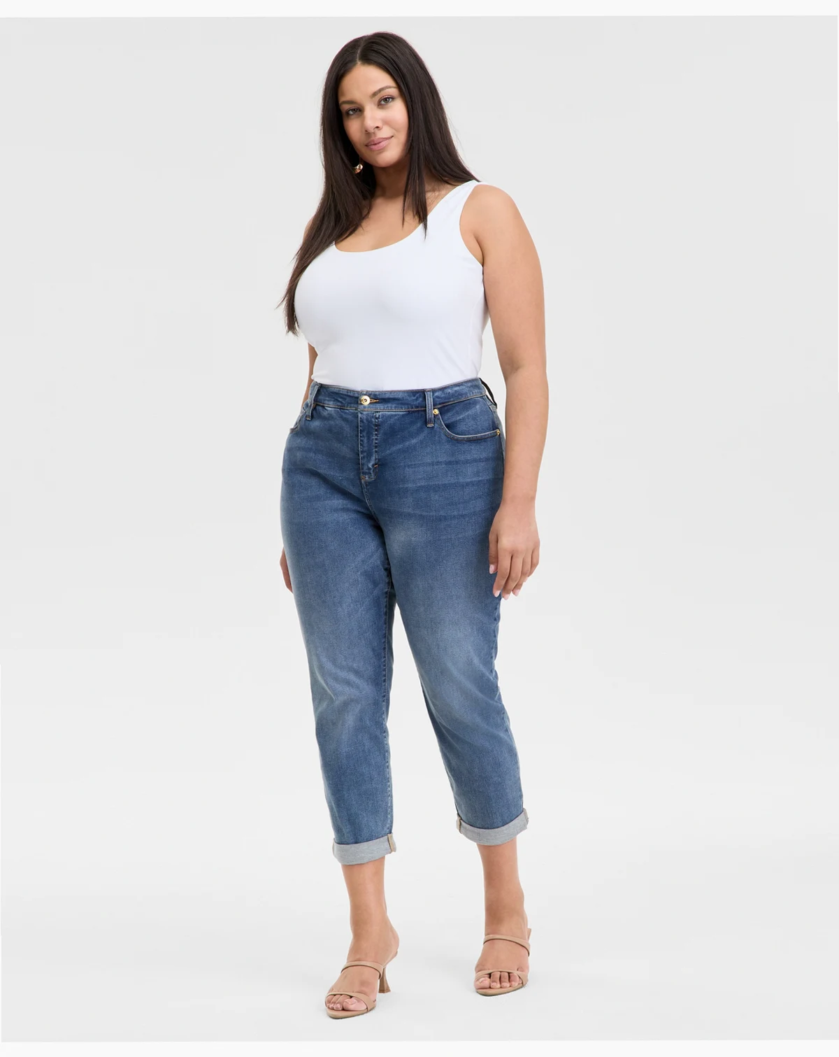 Plus Size Slim Tech Rolled-Cuff Boyfriend Jeans, Created for Macy's
