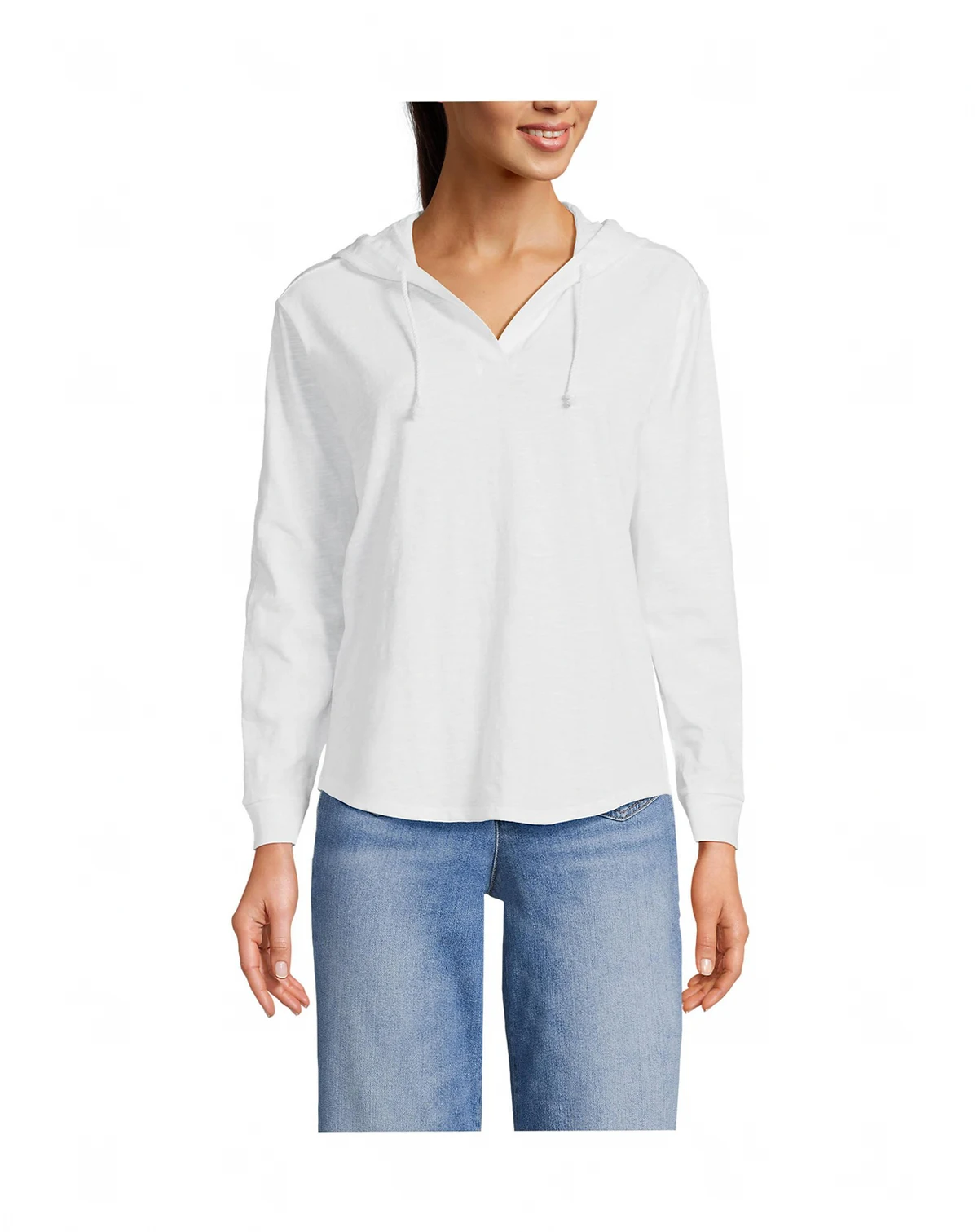 Women's Long Sleeve Slub Hooded Popover