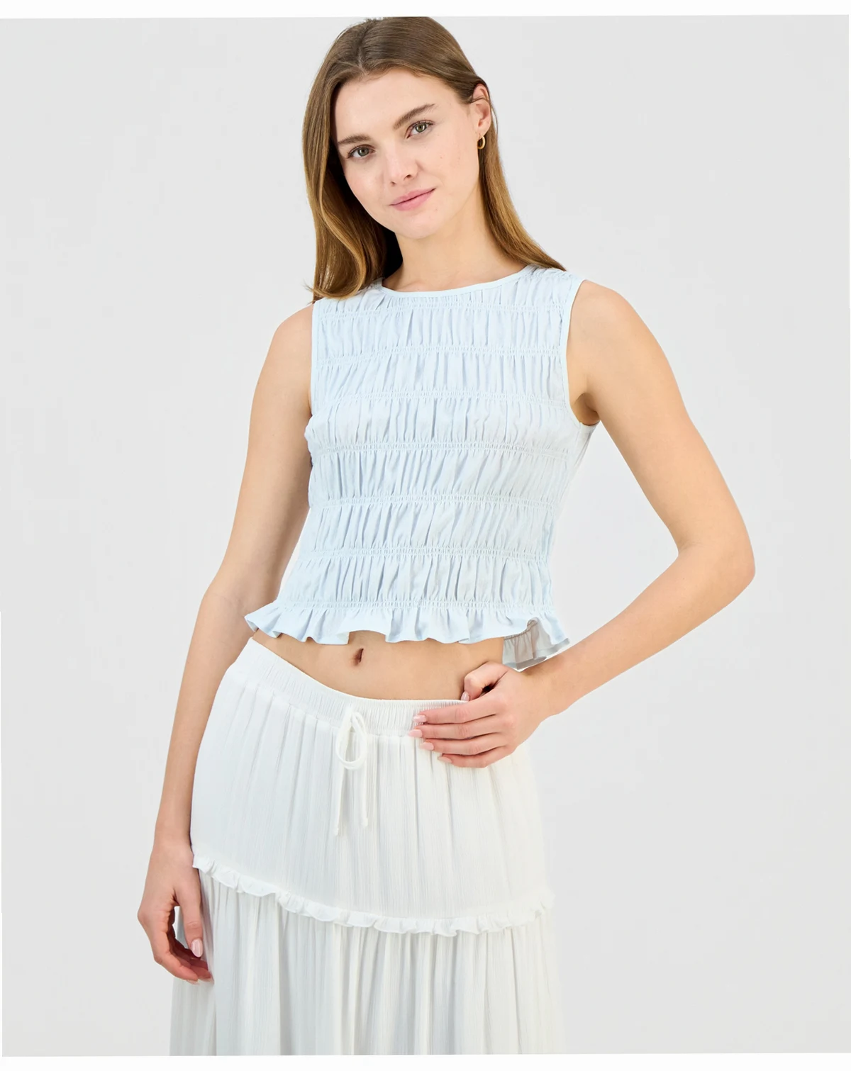 Juniors' Smocked Peplum Hem Top