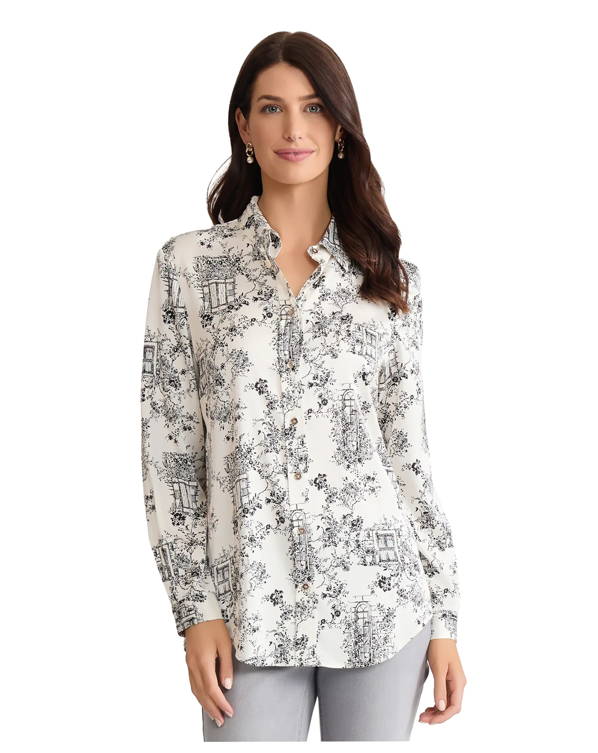 Women's Long-Sleeve Collared Neck Top