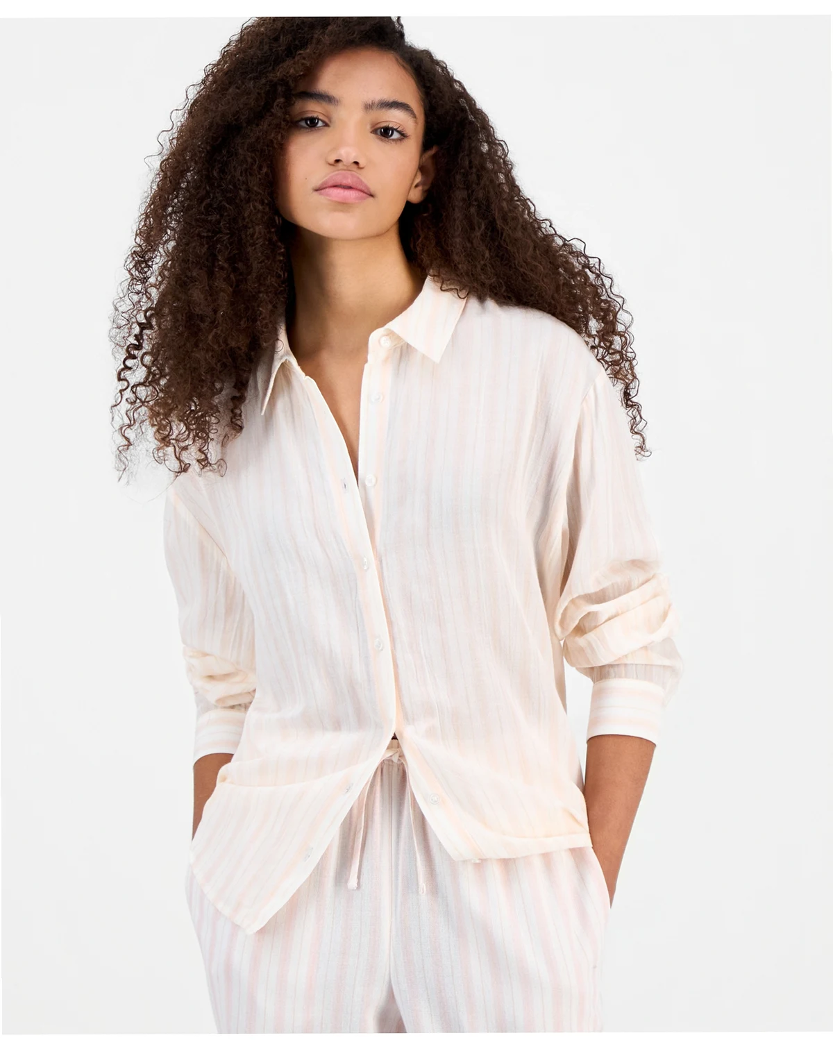 Juniors' Linen-Like Button-Up Shirt