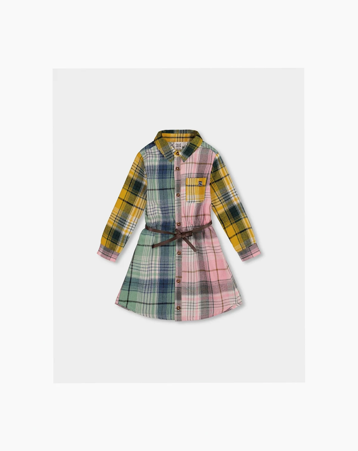 Girl Shirt Dress with Belt Green Pink and Yellow - Toddler|Child