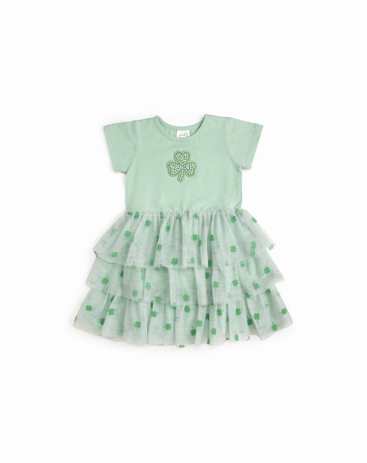 Toddler Girls Flocked Shamrock St. Patrick's Day Tiered Short Sleeve Tutu Dress
