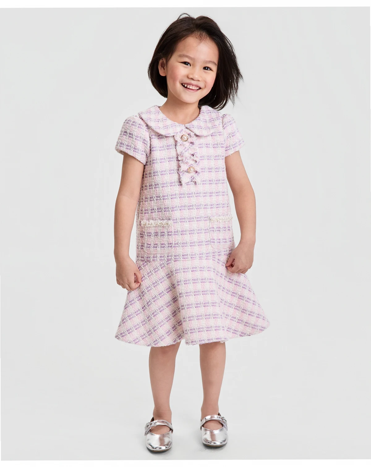 Girls' 2T-6X Short-Sleeve Boucle Dress