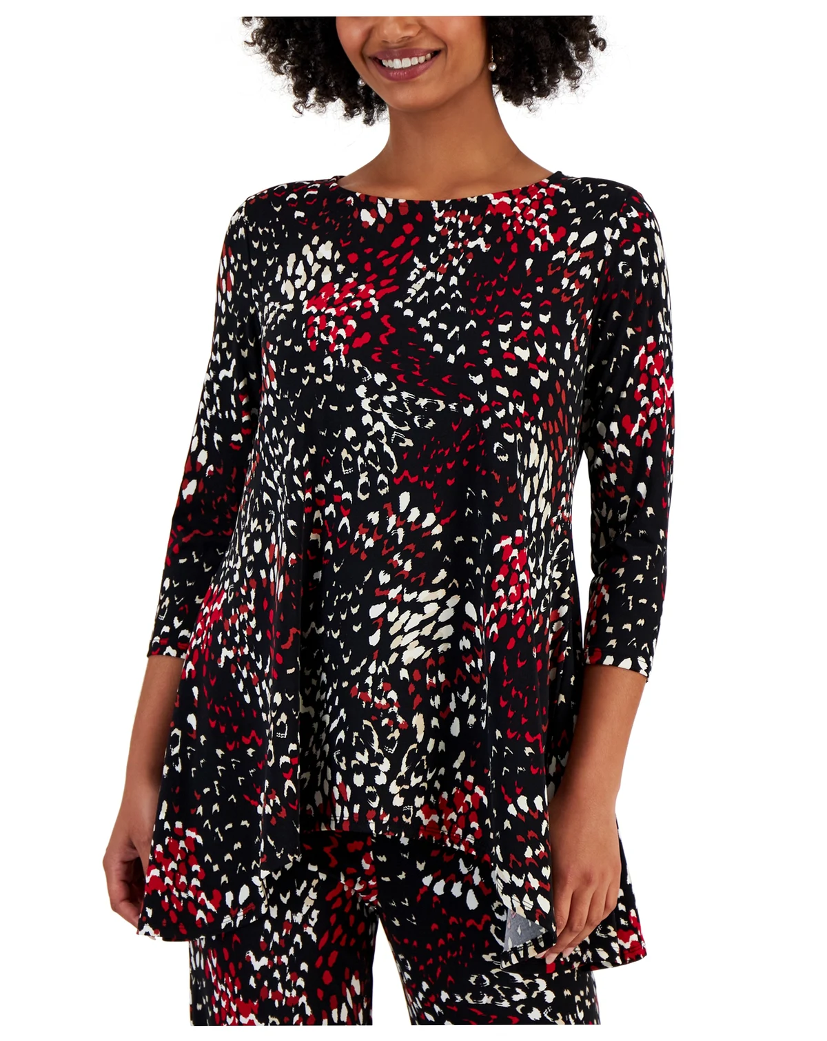Petite Printed 3/4-Sleeve Long Top, Created for Macy's