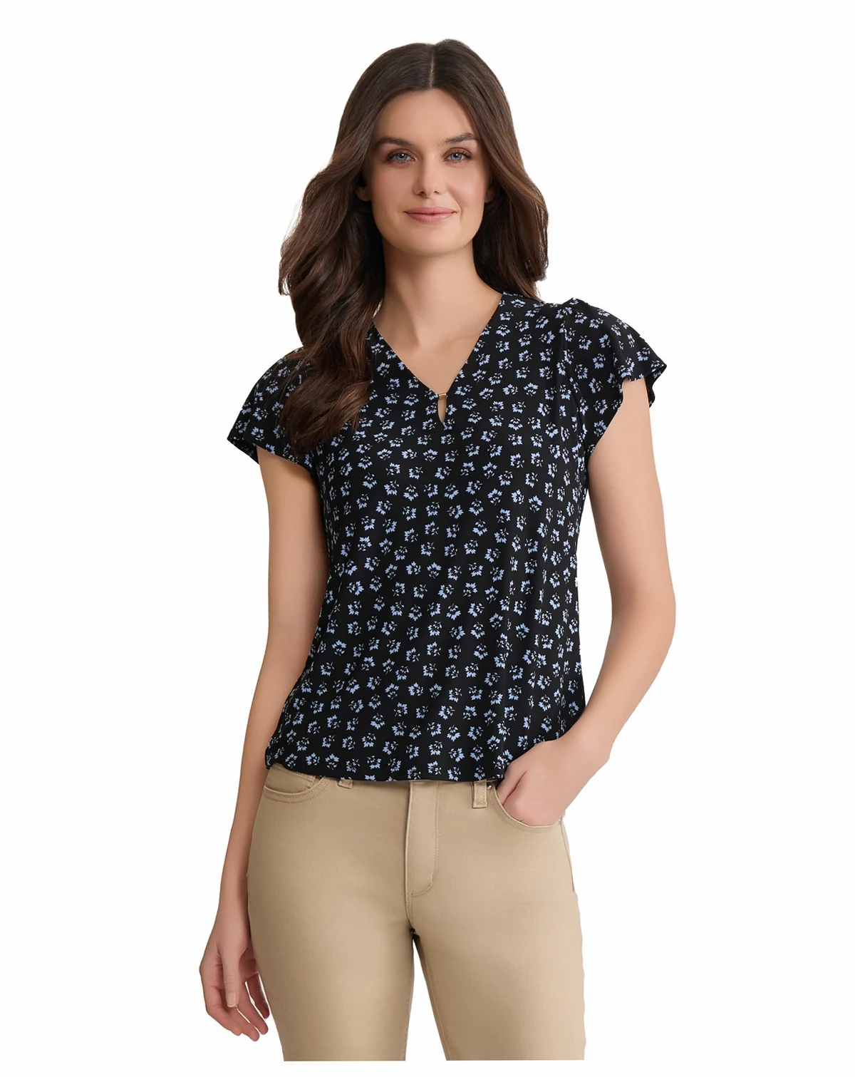 Petite Flutter Sleeve Floral Printed Top